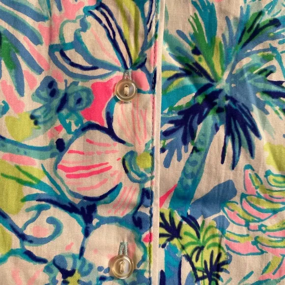 Lilly Pulitzer Lilly’s House Long Sleeve Cotton Green Pajama Shirt Women XXS NWT