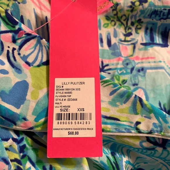 Lilly Pulitzer Lilly’s House Long Sleeve Cotton Green Pajama Shirt Women XXS NWT