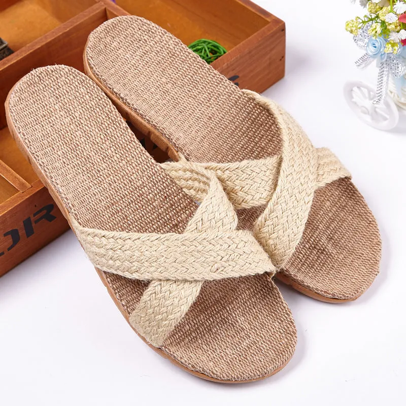Linen slippers men's couple casual indoor floor sandals and slippers autumn and winter home non-slip slippers
