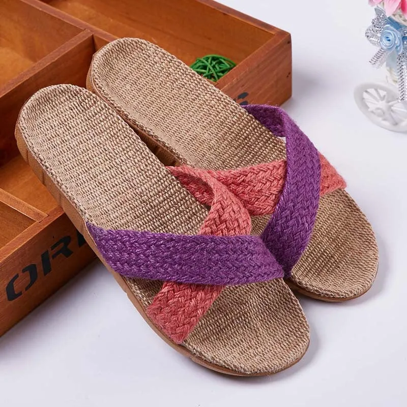 Linen slippers men's couple casual indoor floor sandals and slippers autumn and winter home non-slip slippers