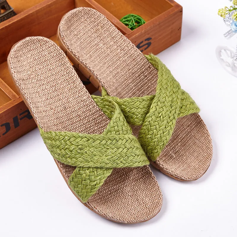 Linen slippers men's couple casual indoor floor sandals and slippers autumn and winter home non-slip slippers