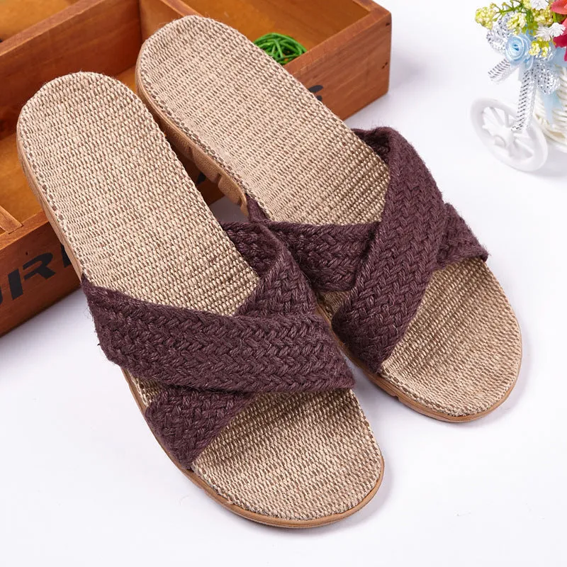 Linen slippers men's couple casual indoor floor sandals and slippers autumn and winter home non-slip slippers