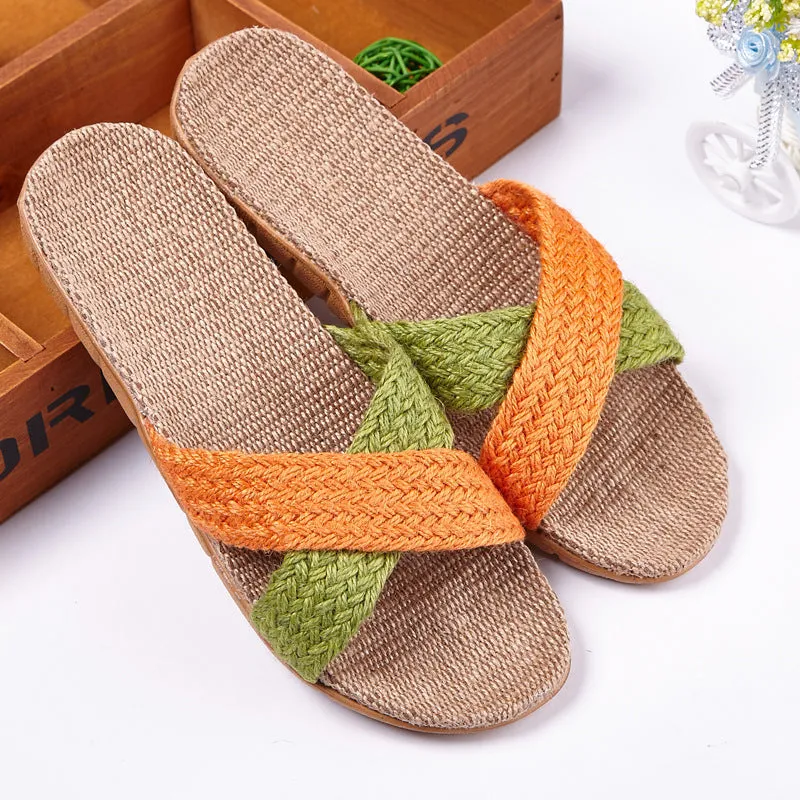 Linen slippers men's couple casual indoor floor sandals and slippers autumn and winter home non-slip slippers