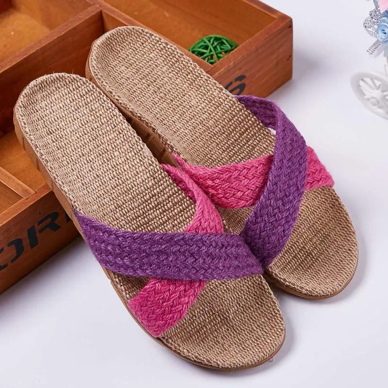 Linen slippers men's couple casual indoor floor sandals and slippers autumn and winter home non-slip slippers