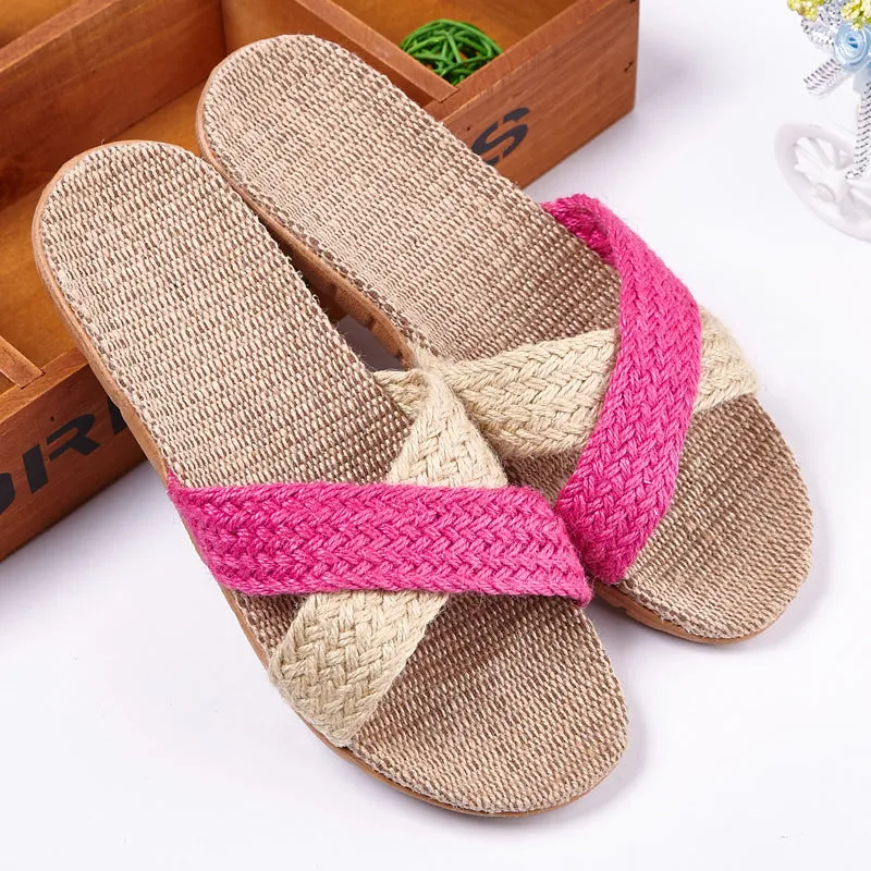 Linen slippers men's couple casual indoor floor sandals and slippers autumn and winter home non-slip slippers