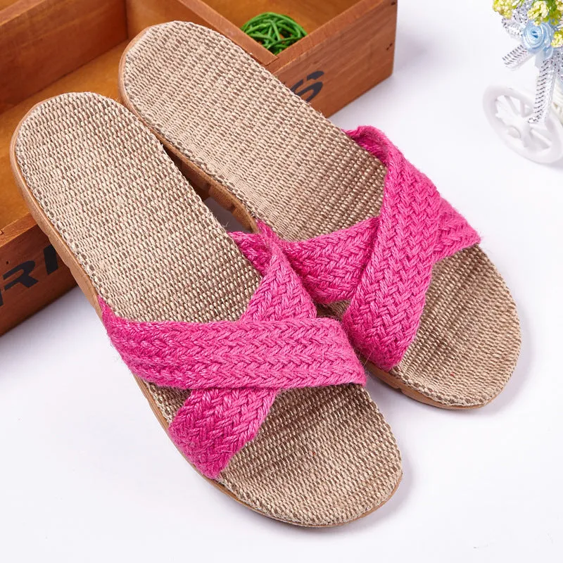 Linen slippers men's couple casual indoor floor sandals and slippers autumn and winter home non-slip slippers