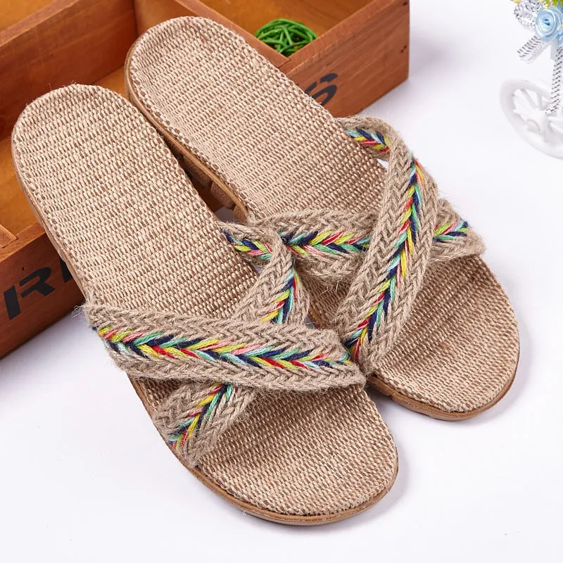 Linen slippers men's couple casual indoor floor sandals and slippers autumn and winter home non-slip slippers
