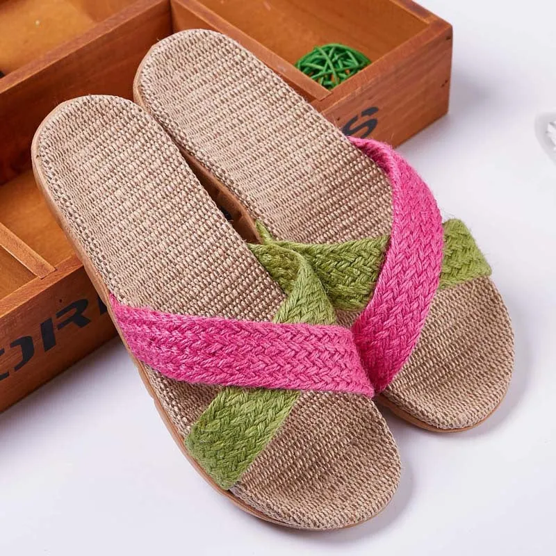 Linen slippers men's couple casual indoor floor sandals and slippers autumn and winter home non-slip slippers