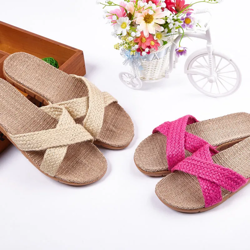Linen slippers men's couple casual indoor floor sandals and slippers autumn and winter home non-slip slippers
