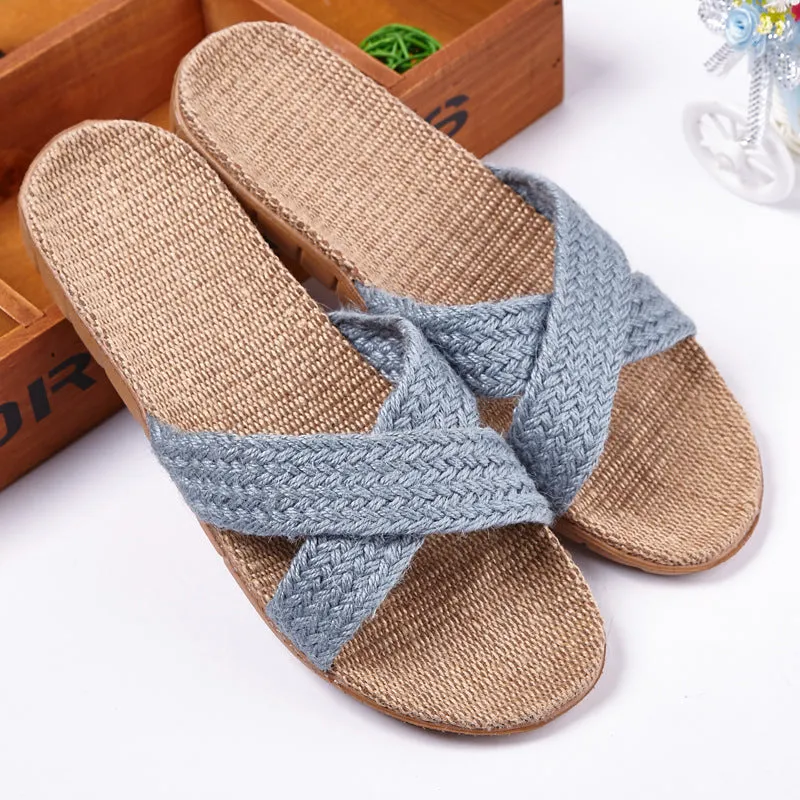 Linen slippers men's couple casual indoor floor sandals and slippers autumn and winter home non-slip slippers