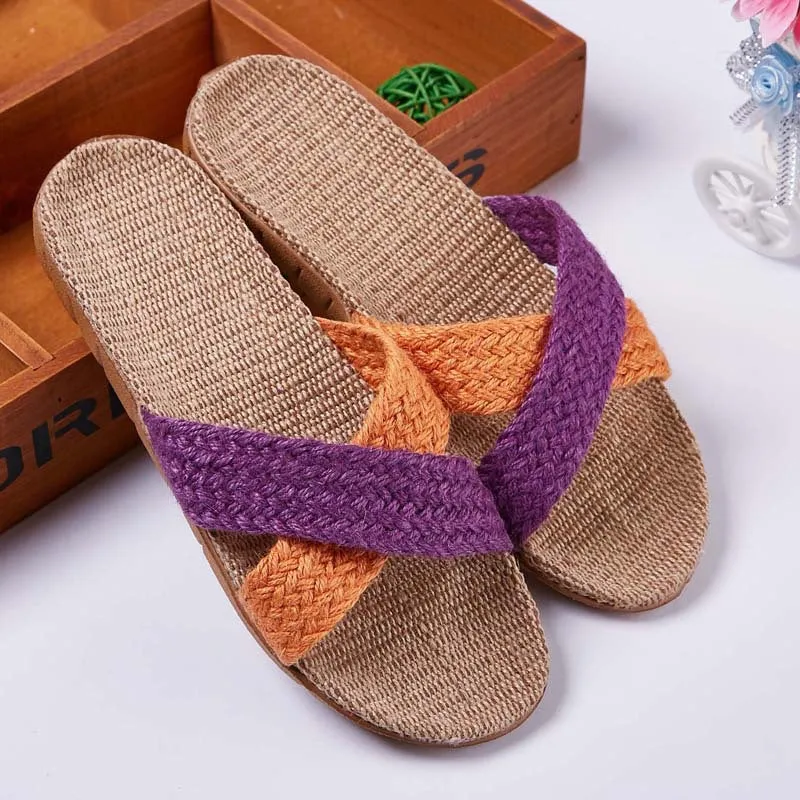 Linen slippers men's couple casual indoor floor sandals and slippers autumn and winter home non-slip slippers