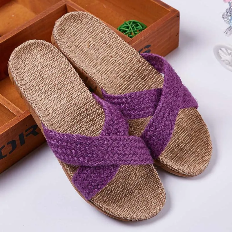 Linen slippers men's couple casual indoor floor sandals and slippers autumn and winter home non-slip slippers