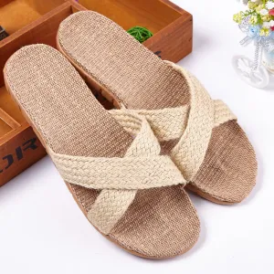 Linen slippers men's couple casual indoor floor sandals and slippers autumn and winter home non-slip slippers