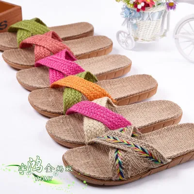 Linen slippers men's couple casual indoor floor sandals and slippers autumn and winter home non-slip slippers