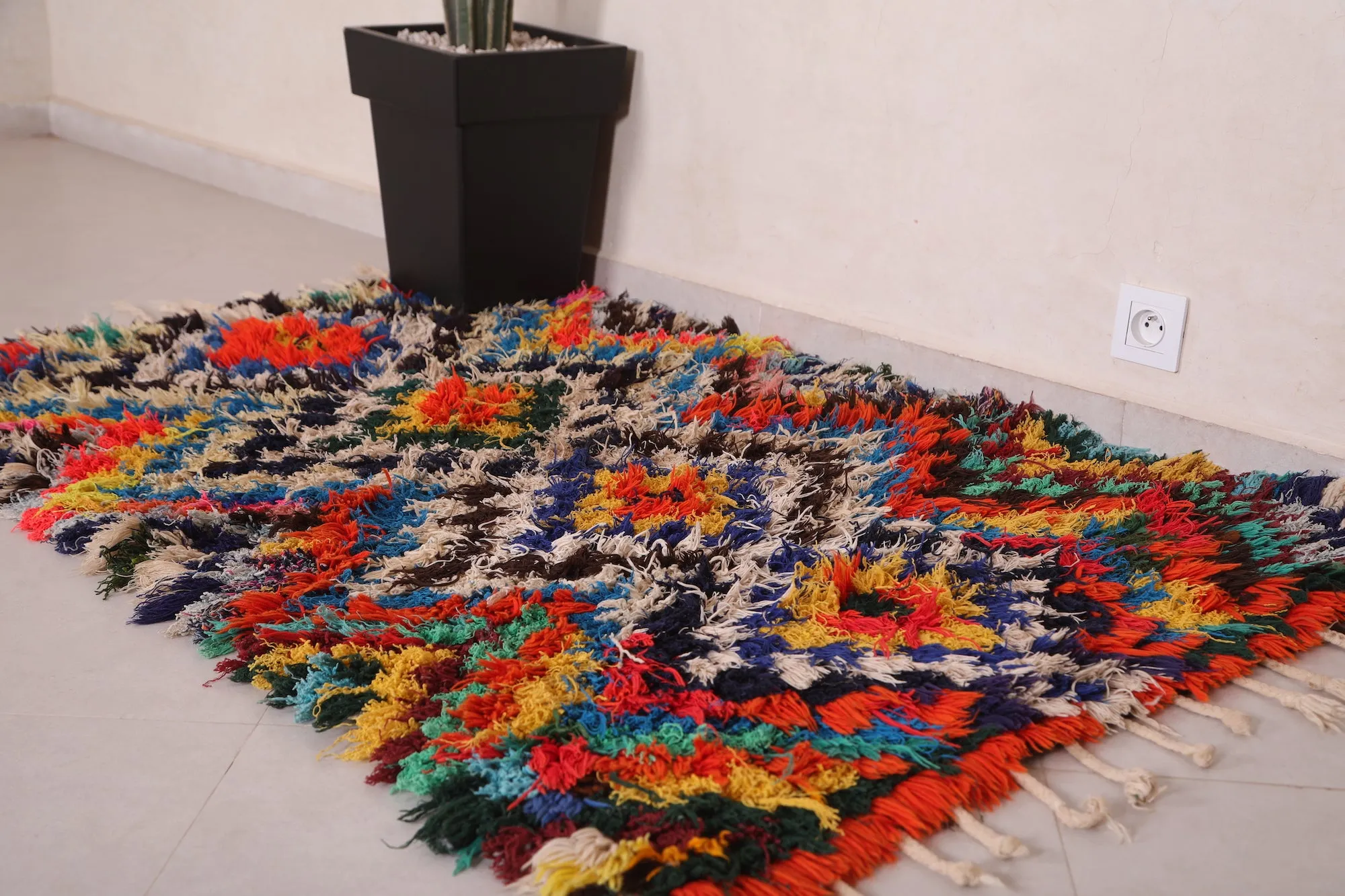 Moroccan Rug 3.3 x 5.1 Feet - Colorful Boucherouite Design