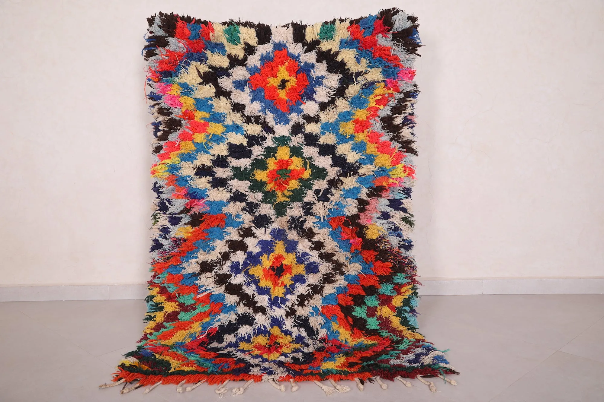 Moroccan Rug 3.3 x 5.1 Feet - Colorful Boucherouite Design
