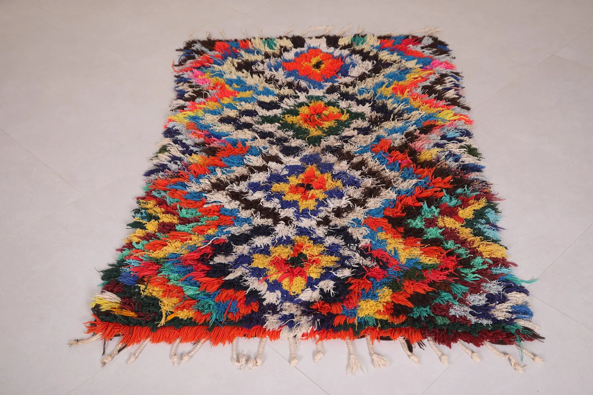 Moroccan Rug 3.3 x 5.1 Feet - Colorful Boucherouite Design