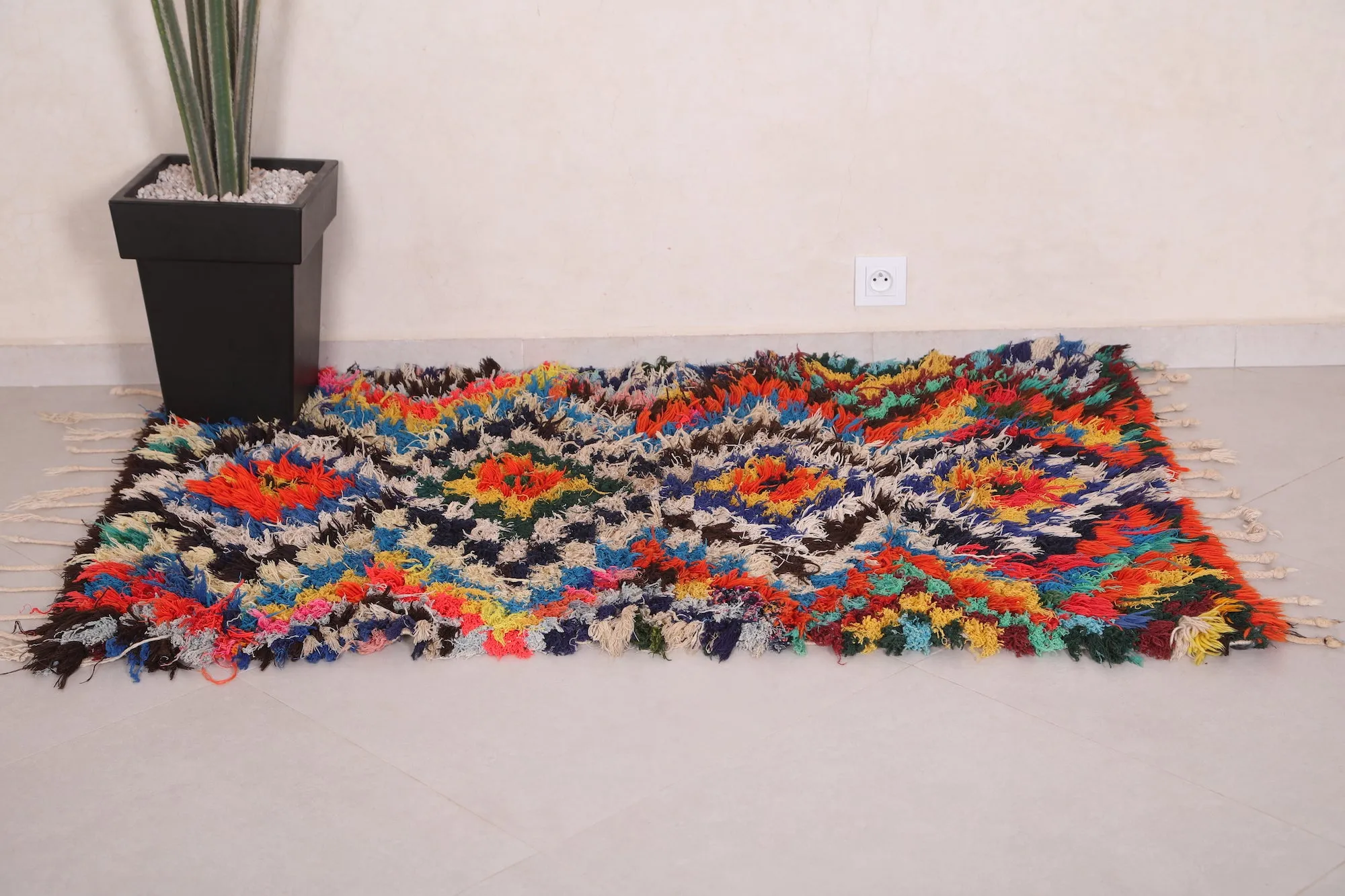 Moroccan Rug 3.3 x 5.1 Feet - Colorful Boucherouite Design