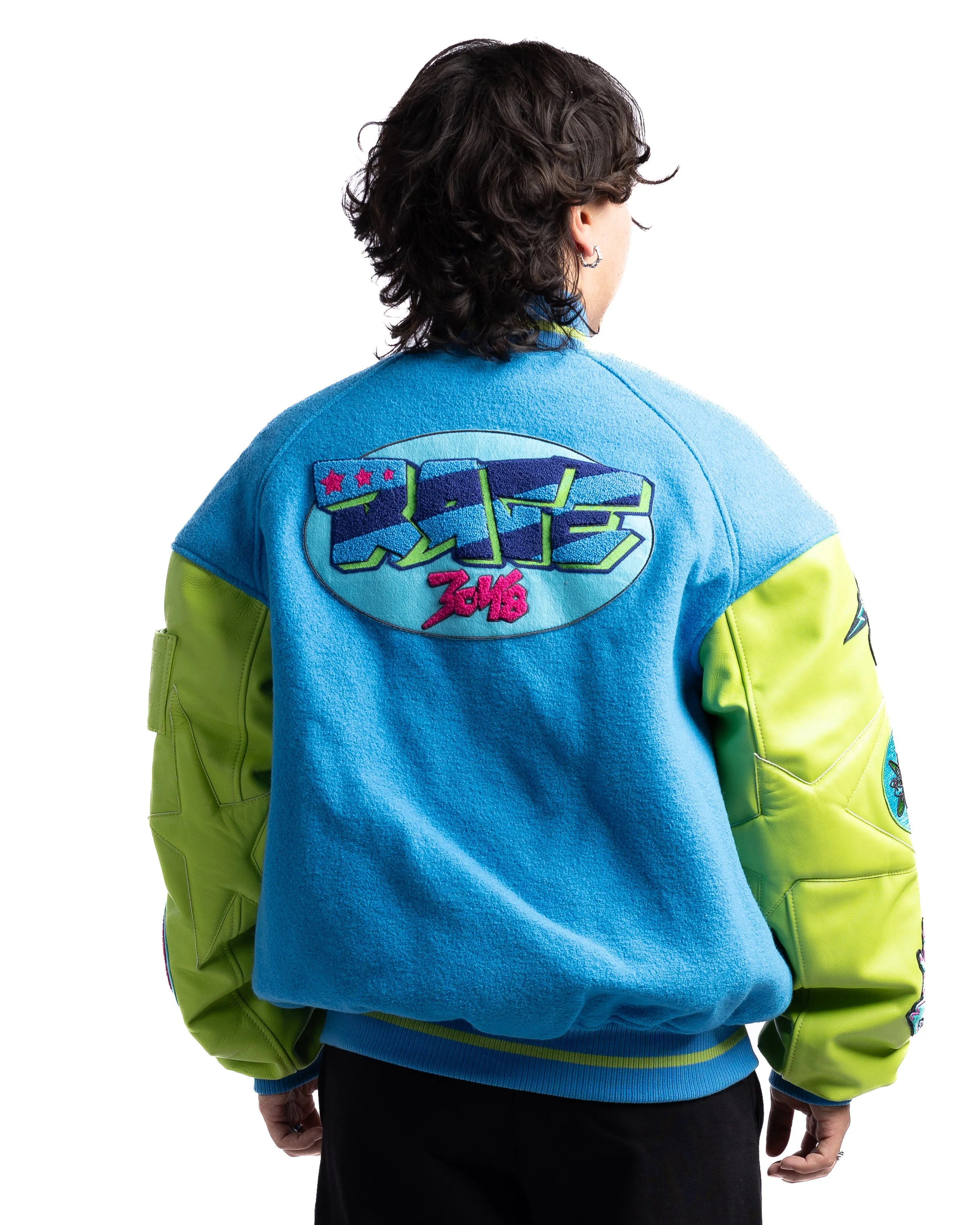 MOTR Oversized Varsity Jacket Turqoise Lime