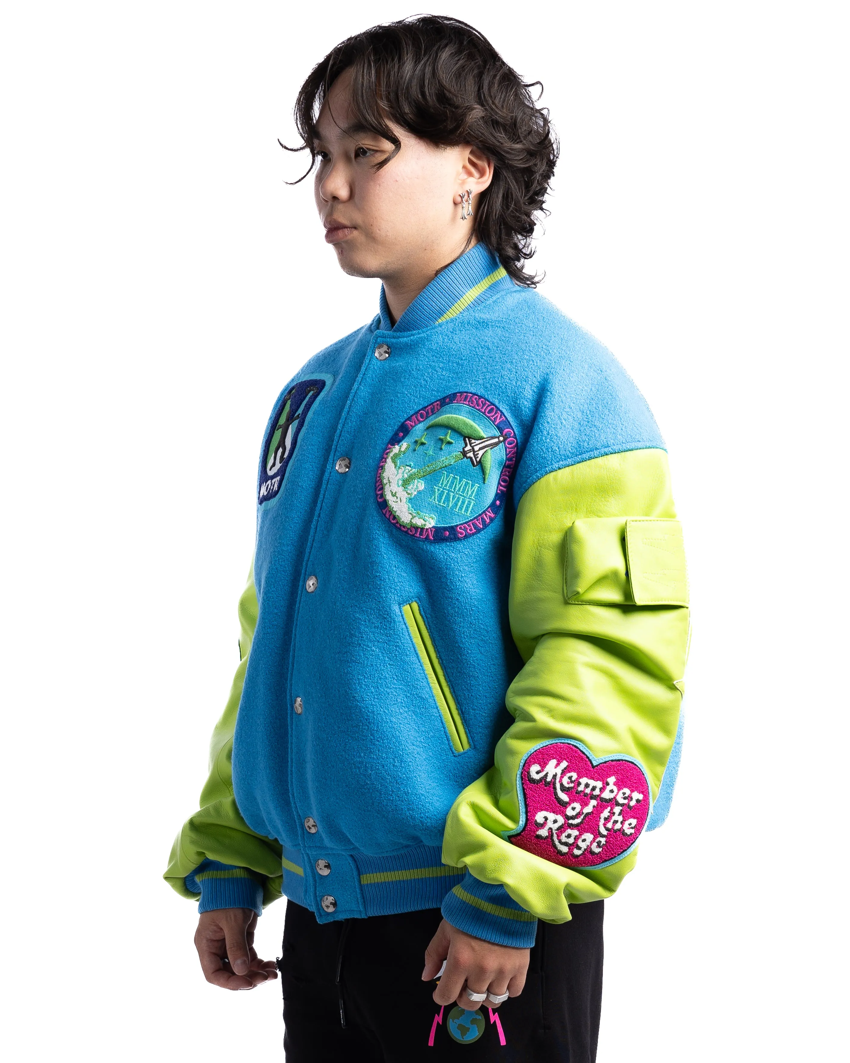 MOTR Oversized Varsity Jacket Turqoise Lime