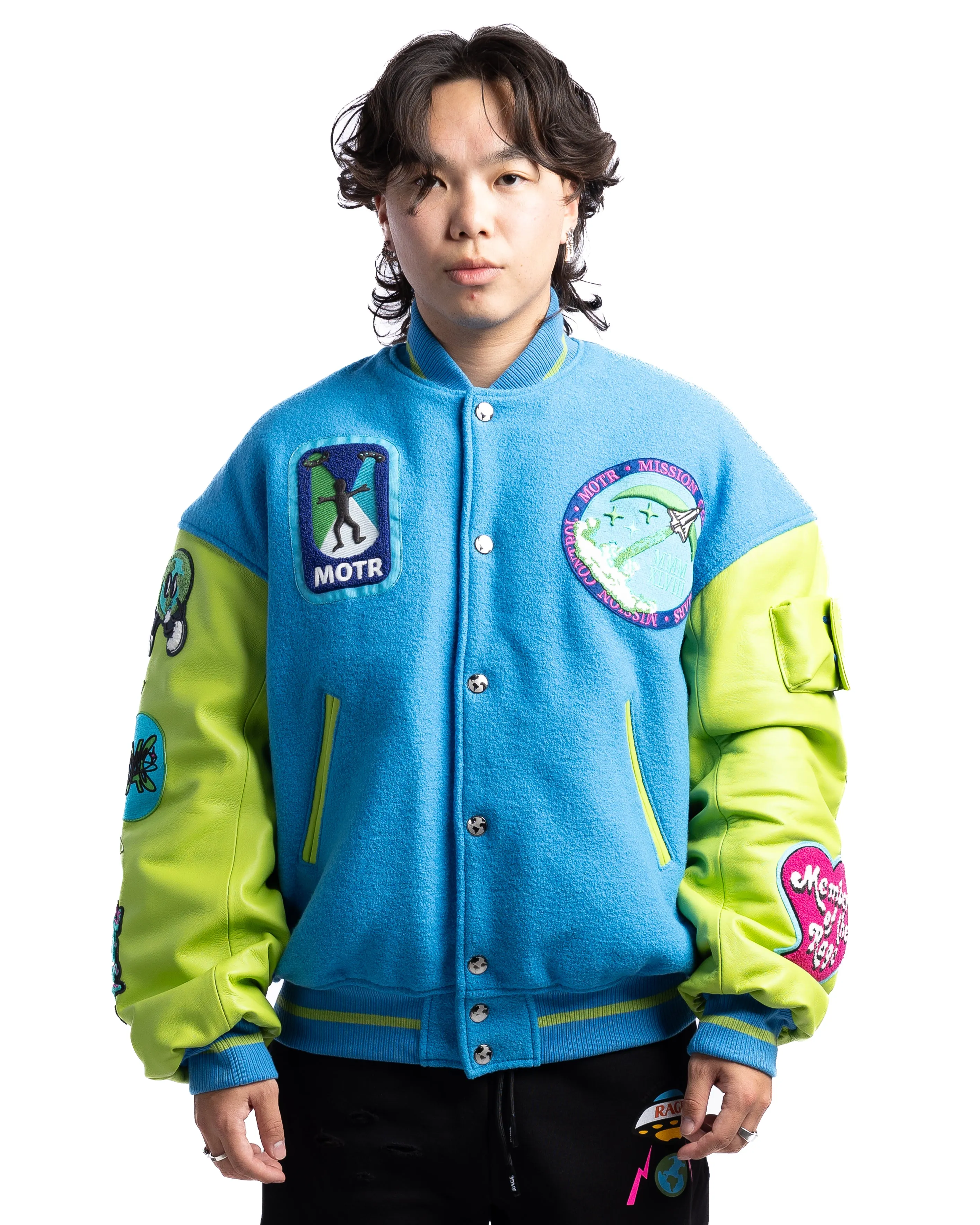 MOTR Oversized Varsity Jacket Turqoise Lime