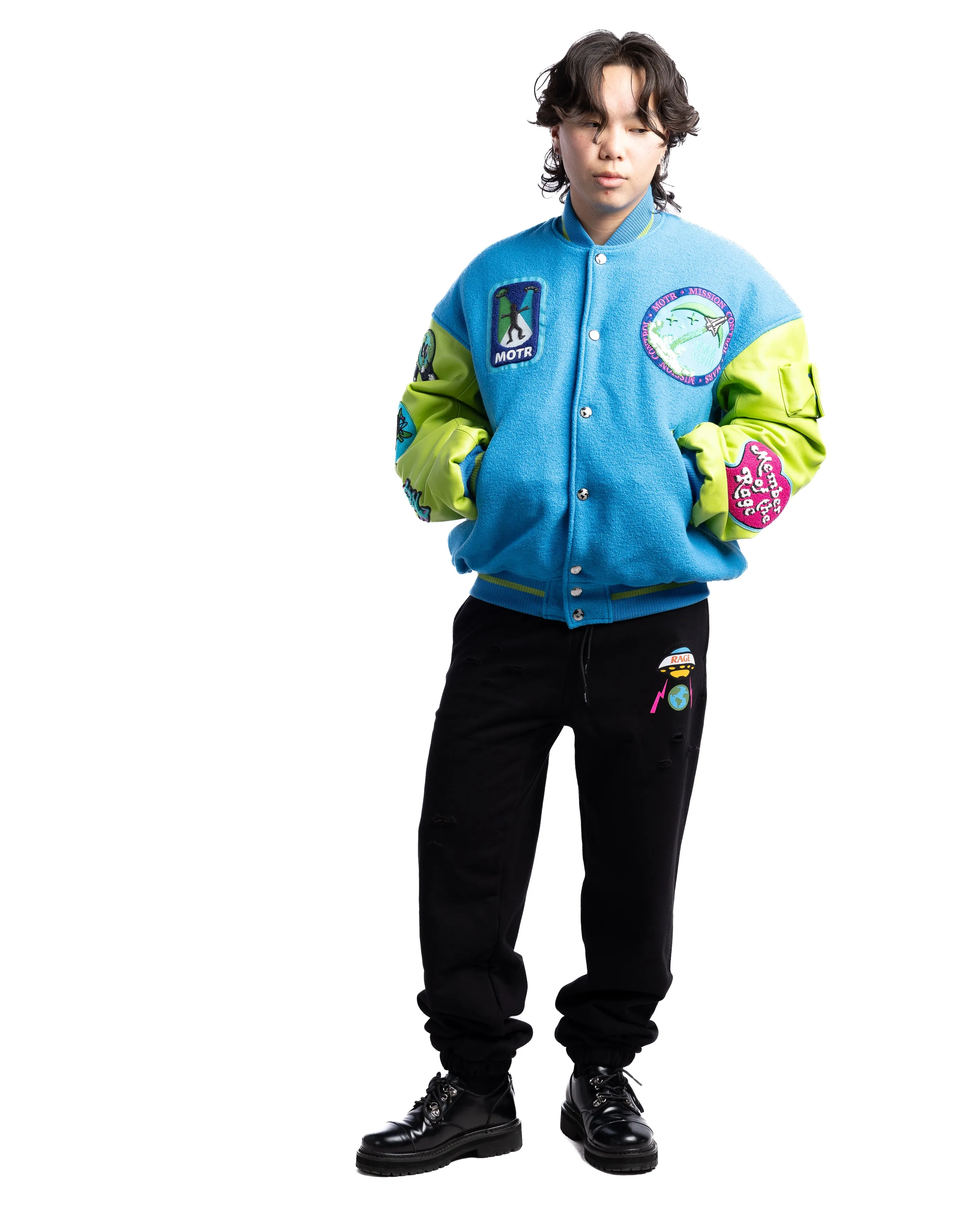 MOTR Oversized Varsity Jacket Turqoise Lime
