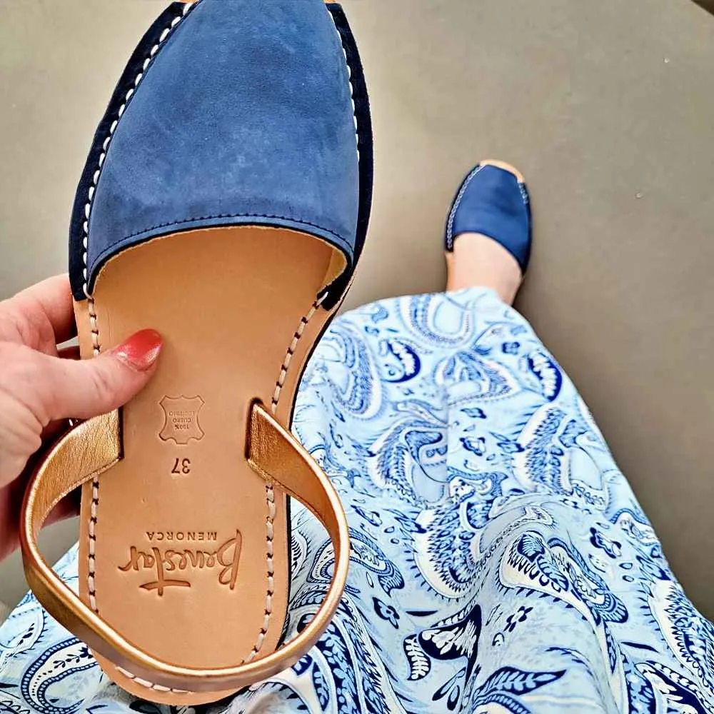 Navy Nubuck & Rose Gold Avarca Sandals