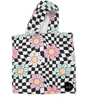 NEW! B/W Checkered Floral Hooded Towel/ Poncho