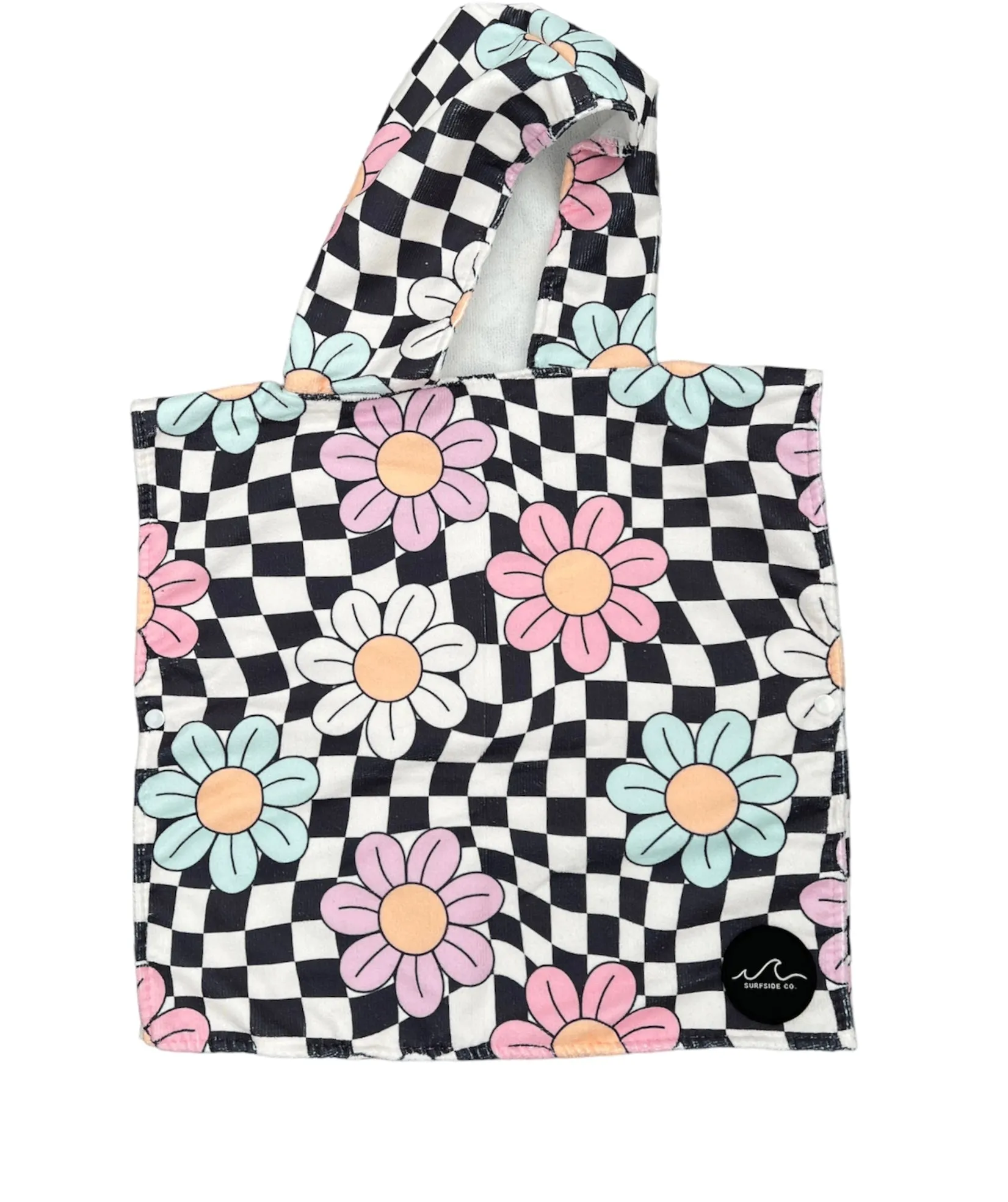NEW! B/W Checkered Floral Hooded Towel/ Poncho