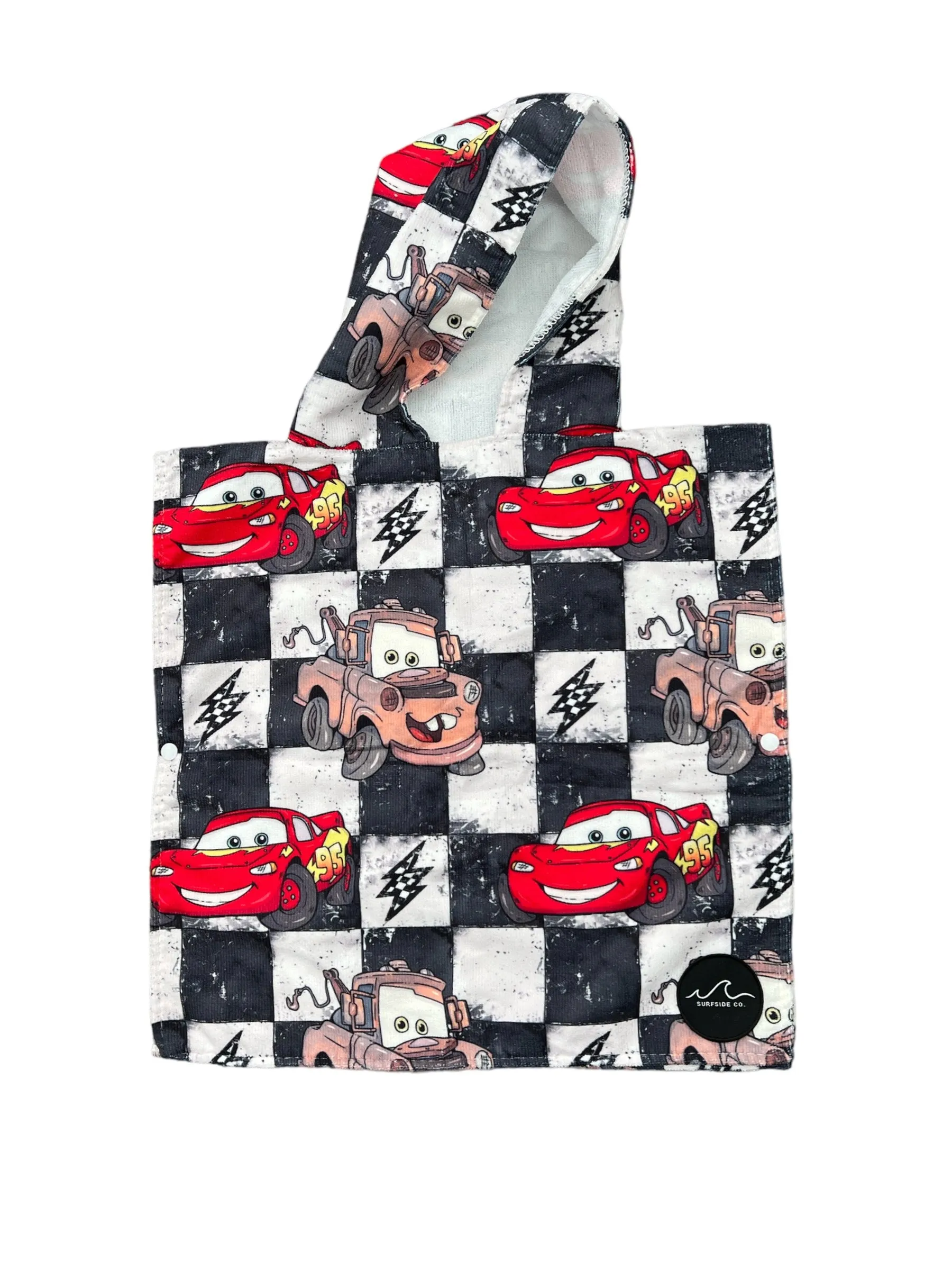 NEW! Checkered Cars  Hooded Towel/ Poncho