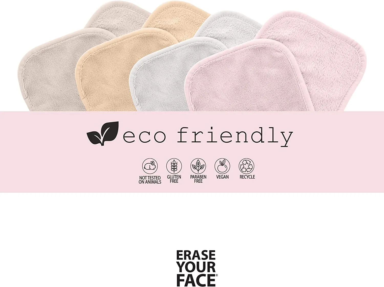 New ERASE YOUR FACE Face Reusable Makeup Removing Cloths With Friendly Packaging By Danielle Enterprises 4 pack, ECO, 1 Count