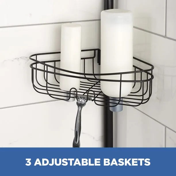New Mainstays 3-Shelf Tension Pole Shower Caddy, Oil-Rubbed Bronze