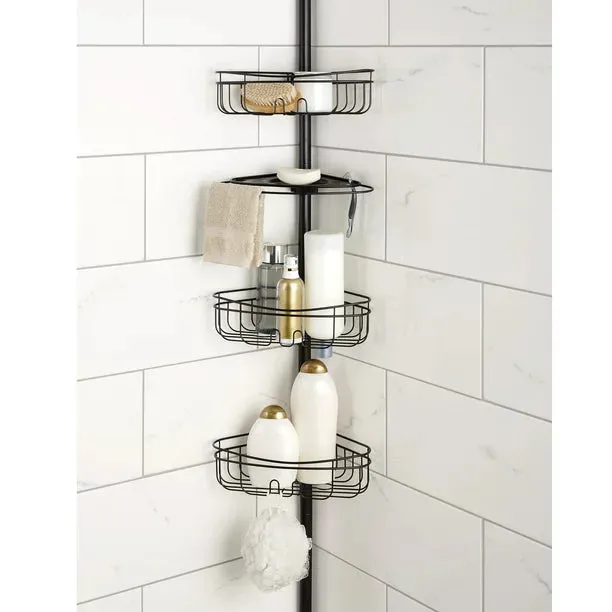 New Mainstays 3-Shelf Tension Pole Shower Caddy, Oil-Rubbed Bronze