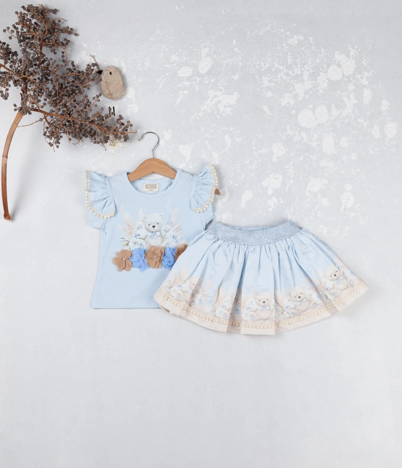NEW SS25 Neon kid Teddy Skirt Set BLUE