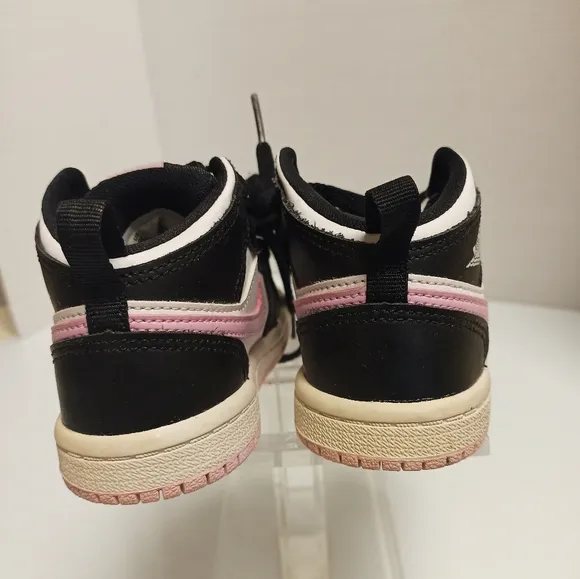 Nike Jordan 1 Mid White Light Arctic Pink Black Kid Preschool AT4612-103 Sz 6c