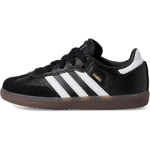 NWT adidas Unisex Little Kid Samba Indoor Sneaker, Black/White/Gum-Size 12