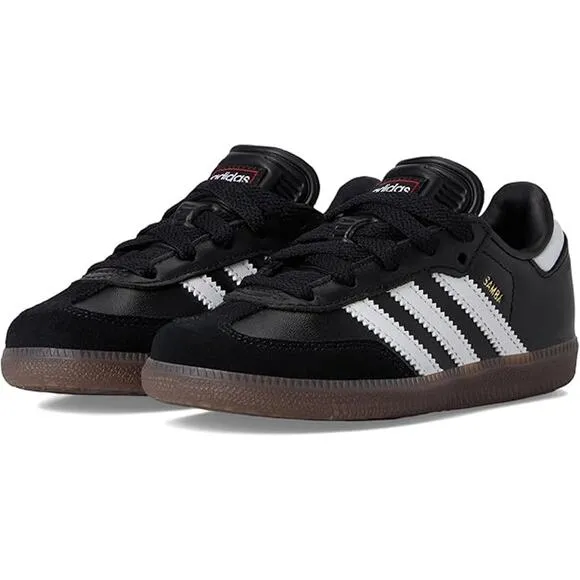 NWT adidas Unisex Little Kid Samba Indoor Sneaker, Black/White/Gum-Size 12