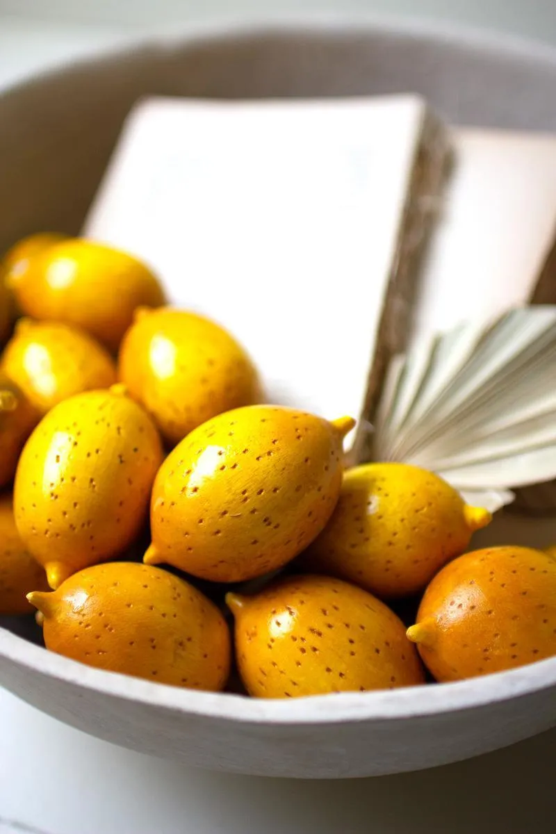 One Dozen Hand-Carved Wooden Lemons