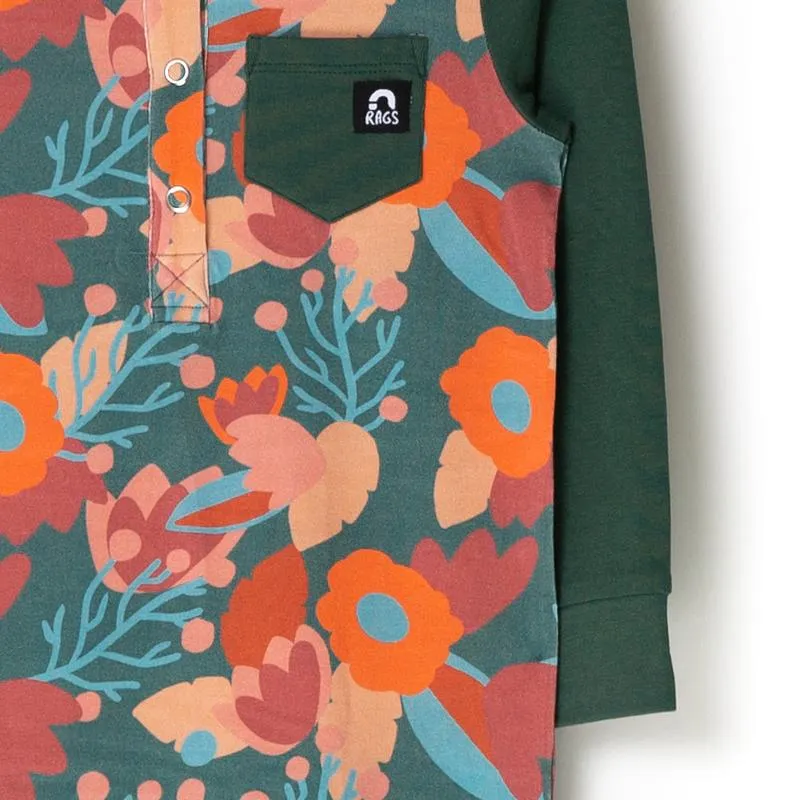 OVERLAP FLORAL - LONG SLEEVE HENLEY ROMPER