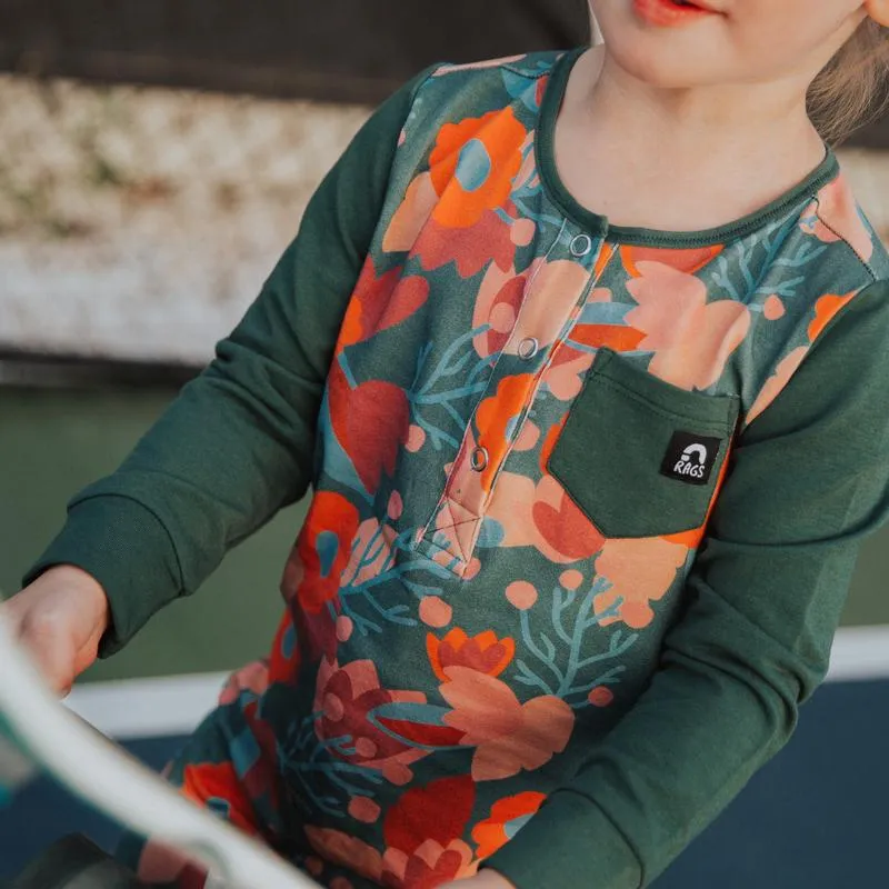 OVERLAP FLORAL - LONG SLEEVE HENLEY ROMPER