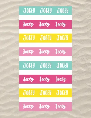 Pastel Stripe Name Repeat Beach Towel