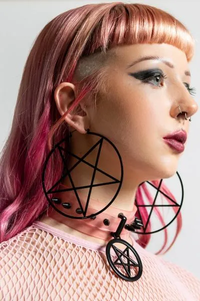 Pentagram Hoop Earrings - Black