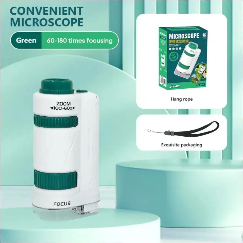 Pocket microscope toy kit - 60-120x educational mini handheld microscope with light - stem science