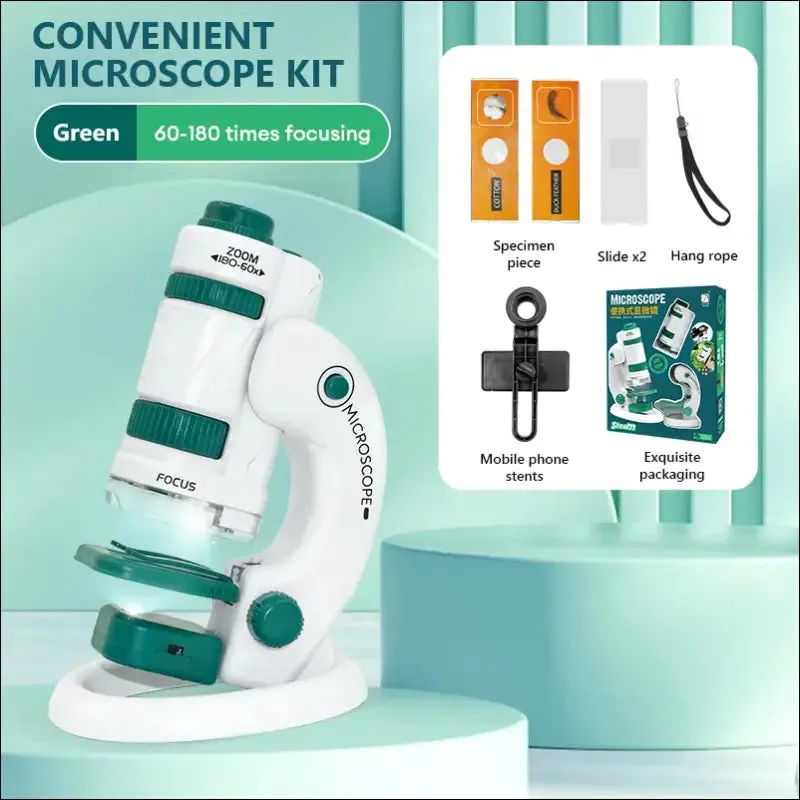 Pocket microscope toy kit - 60-120x educational mini handheld microscope with light - stem science