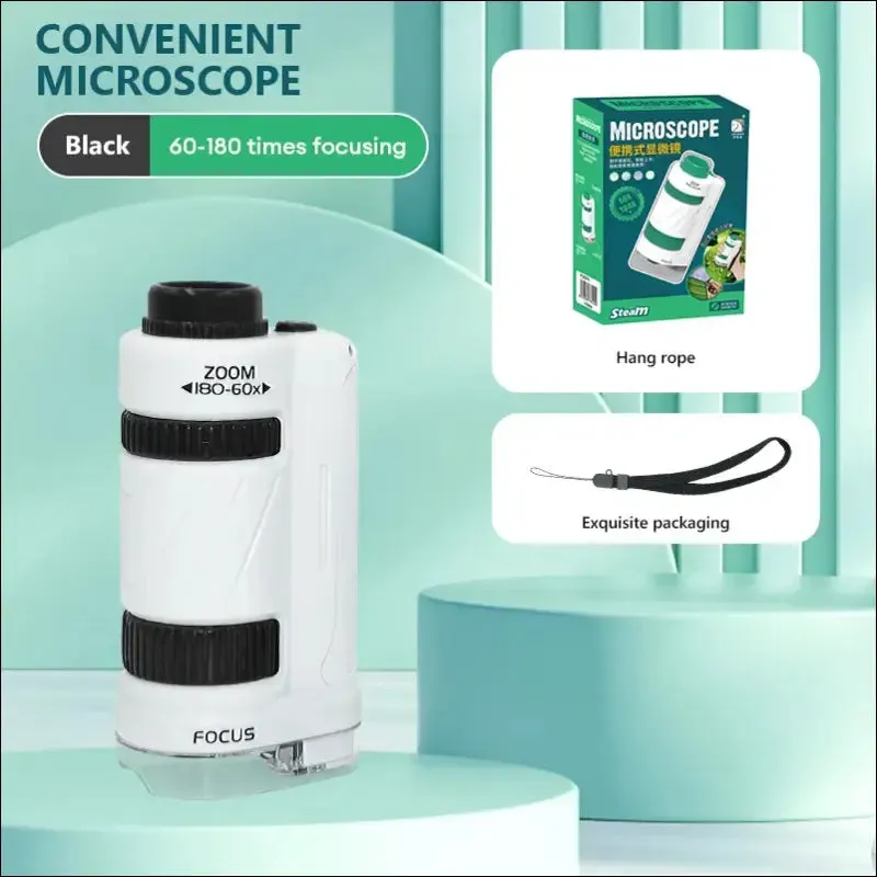 Pocket microscope toy kit - 60-120x educational mini handheld microscope with light - stem science