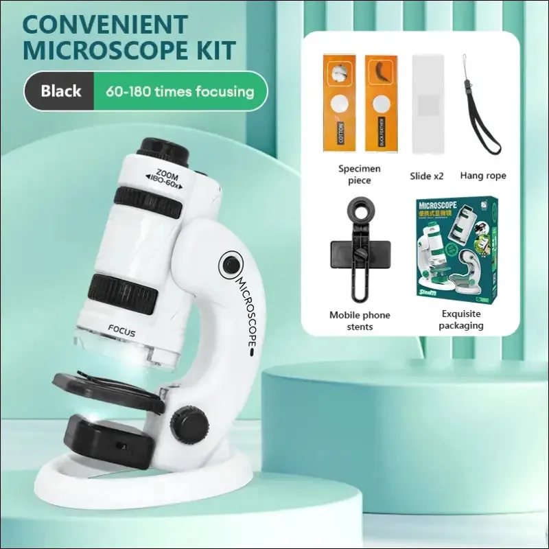 Pocket microscope toy kit - 60-120x educational mini handheld microscope with light - stem science