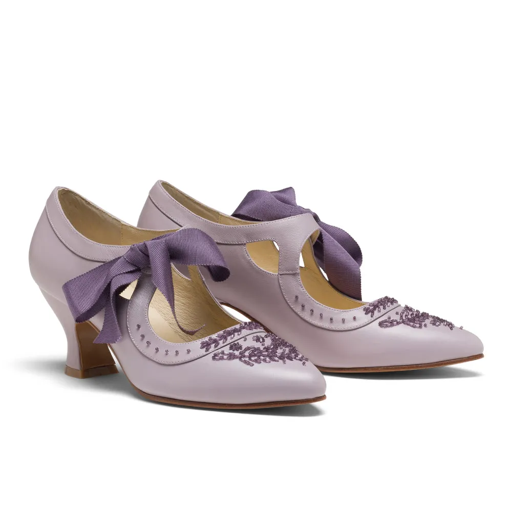 PRE-ORDER Laurel Beaded Edwardian Shoes Wide (Dusty Lilac)