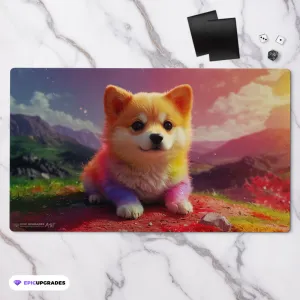 Prismatic Pals - Cute Puppy Playmat | 24"x14" Baby Corgi Rainbow Dog Card Mat