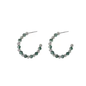 Quartz & Silver-Plated Beaded Hoop Earrings