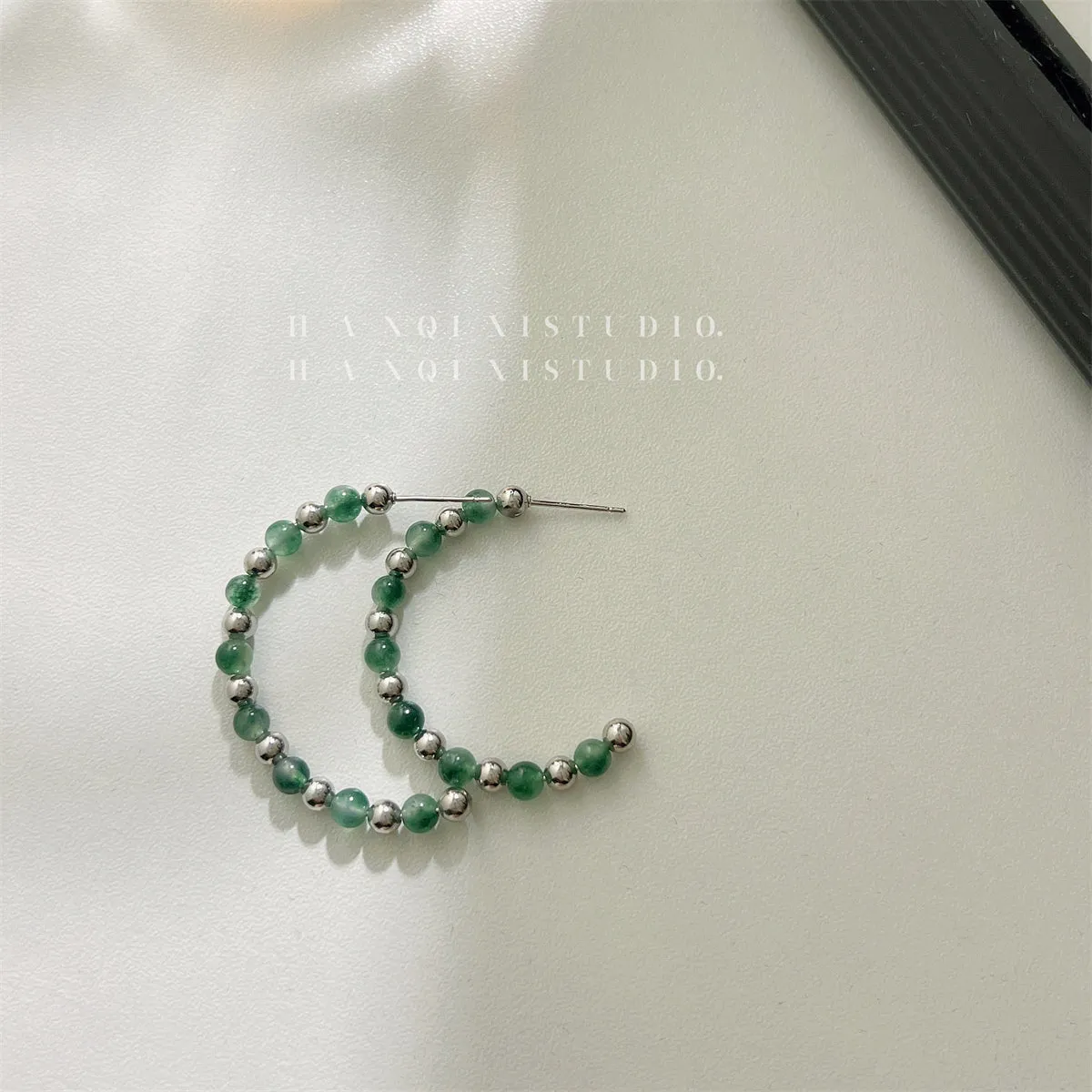 Quartz & Silver-Plated Beaded Hoop Earrings